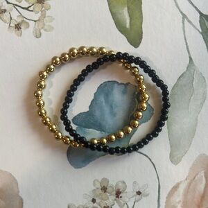 Elegant Gold and Black Beaded Bracelet Set